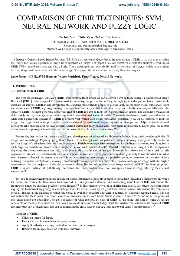 (PDF) Comparison of Cbir Techniques: SVM, Neural Network and Fuzzy Logic