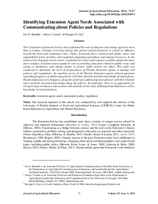 (PDF) Identifying Extension Agent Needs Associated with Communicating ...