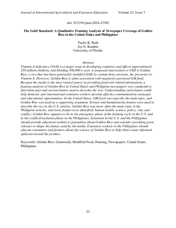 (PDF) The Gold Standard: A Qualitative Framing Analysis of Newspaper ...
