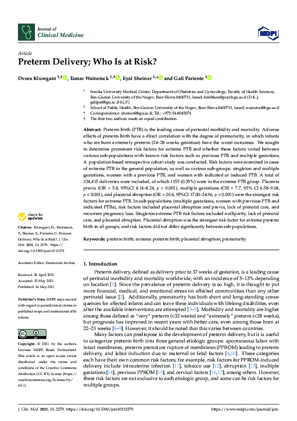 (PDF) Preterm Delivery; Who Is at Risk?