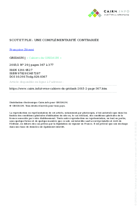 (PDF) SCoT et PLH : une complémentarité contrariée