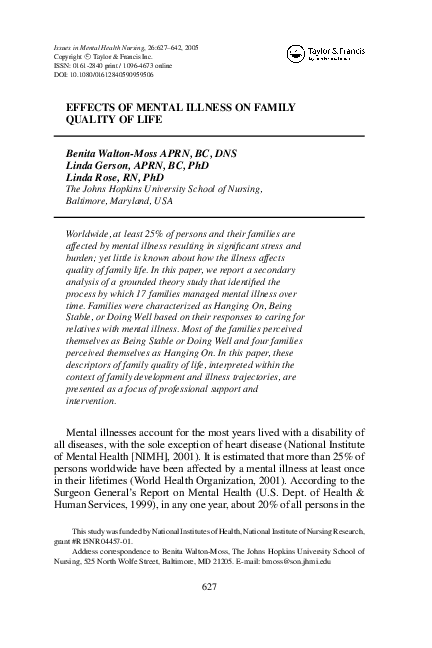 (PDF) Effects of Mental Illness on Family Quality of Life