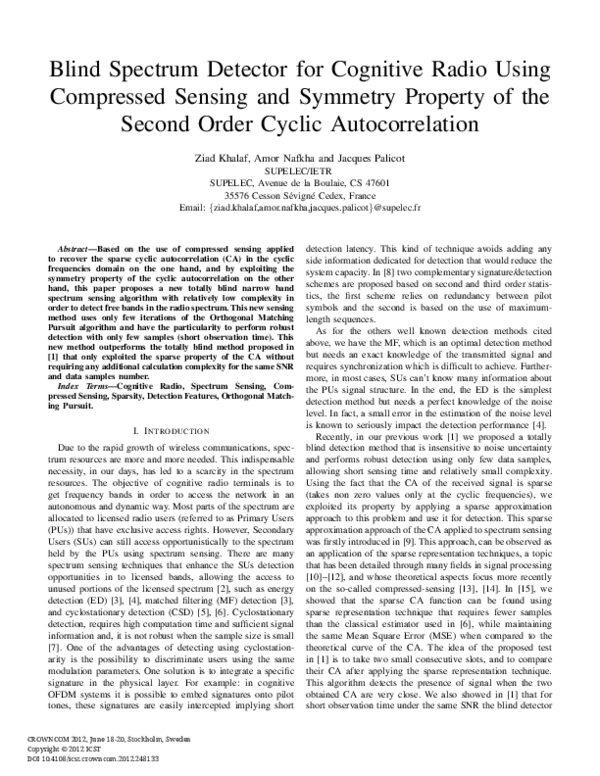 (PDF) Blind Spectrum Detector for Cognitive Radio Using Compressed ...