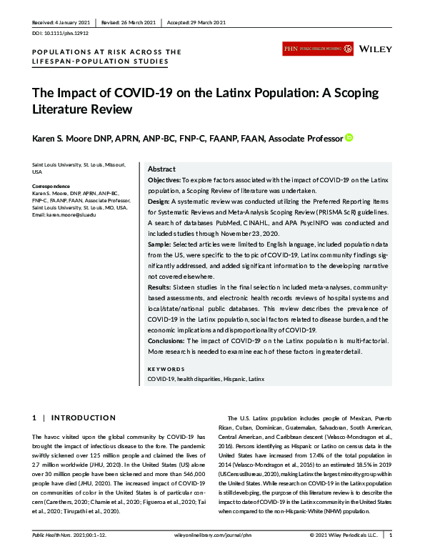 (PDF) The Impact of COVID‐19 on the Latinx Population: A Scoping ...