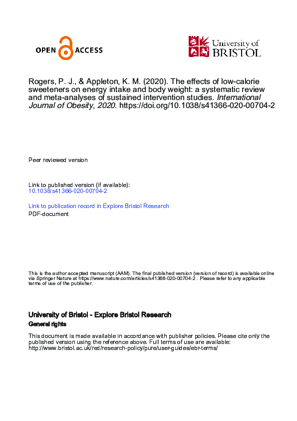 (PDF) The effects of low-calorie sweeteners on energy intake and body ...