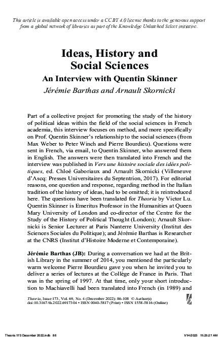 (PDF) Ideas, History and Social Sciences. An Interview with Quentin Skinner