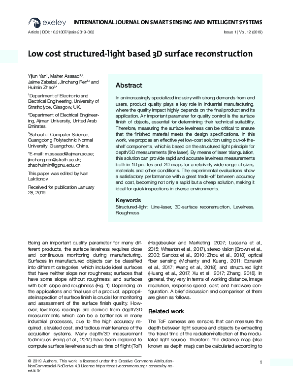 (PDF) Low cost structured-light based 3D surface reconstruction