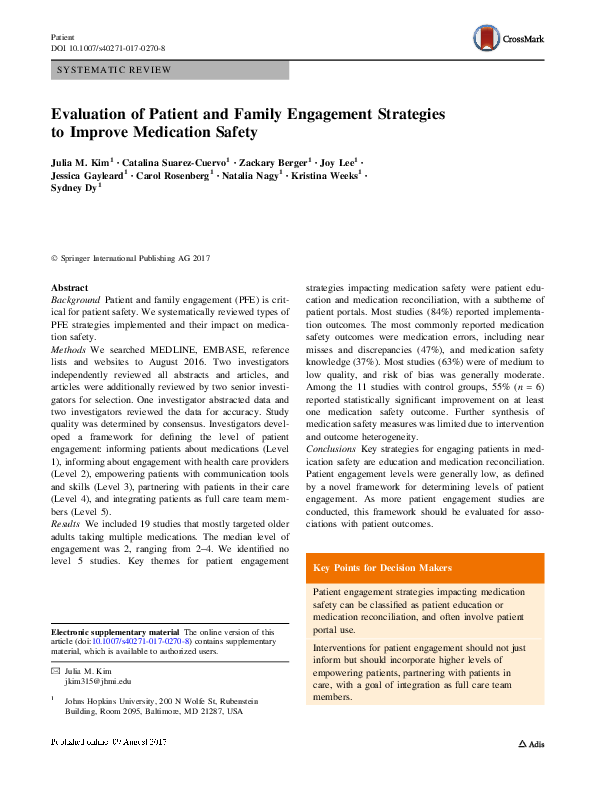 (PDF) Evaluation of Patient and Family Engagement Strategies to Improve ...
