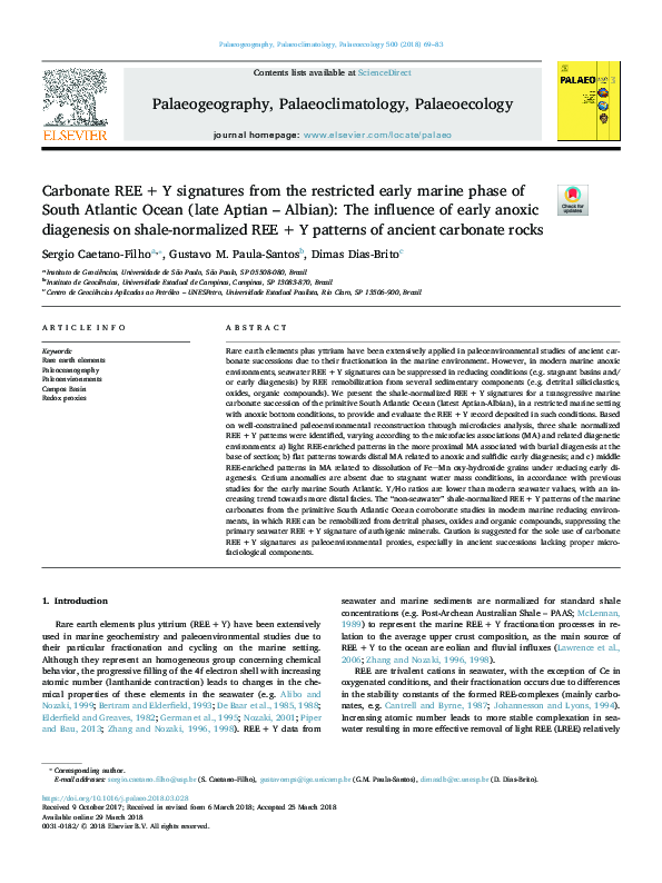 (PDF) Carbonate REE + Y signatures from the restricted early marine ...