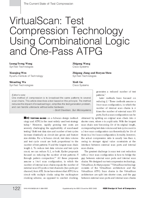 (PDF) VirtualScan: Test Compression Technology Using Combinational ...