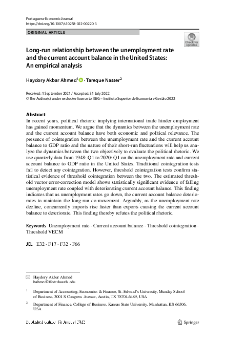 (PDF) Long-run relationship between the unemployment rate and the ...