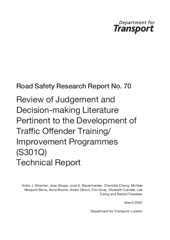 (PDF) Road Safety Research Report No. 70 Review of Judgment and ...