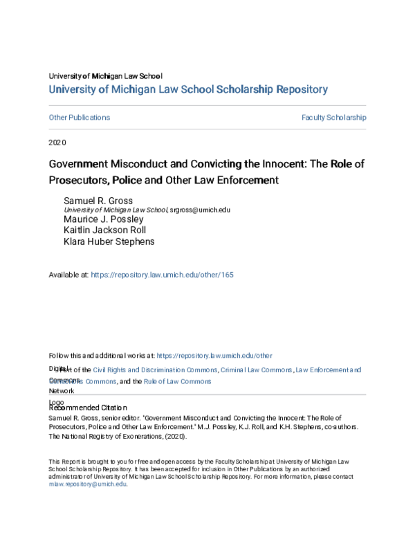 (PDF) Government Misconduct and Convicting the Innocent, The Role of ...