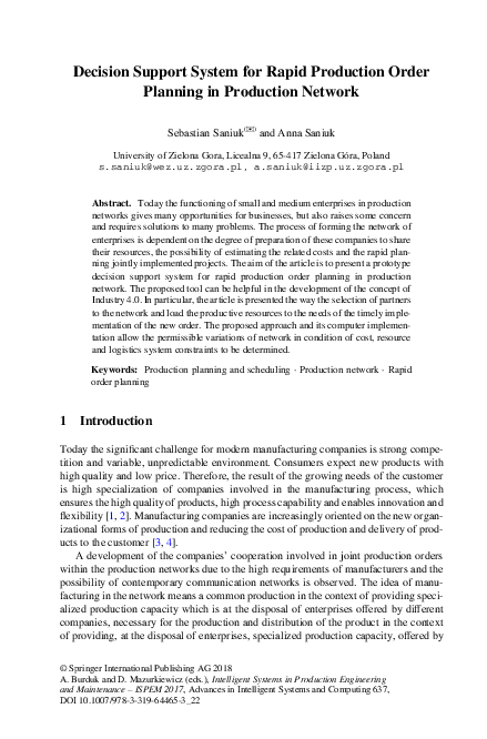 (PDF) Decision Support System for Rapid Production Order Planning in ...