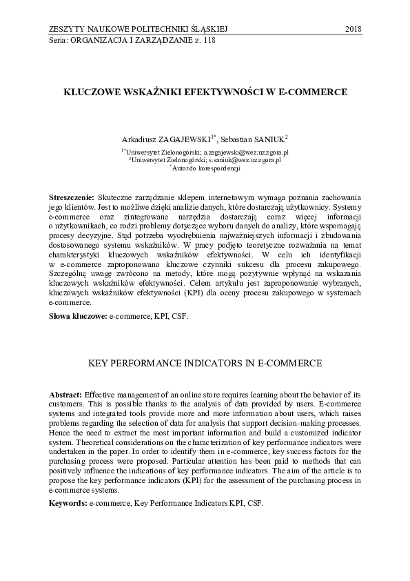 (PDF) Key performance indicators in e-commerce