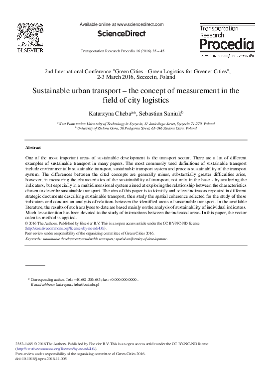 (PDF) Sustainable Urban Transport – The Concept of Measurement in the ...
