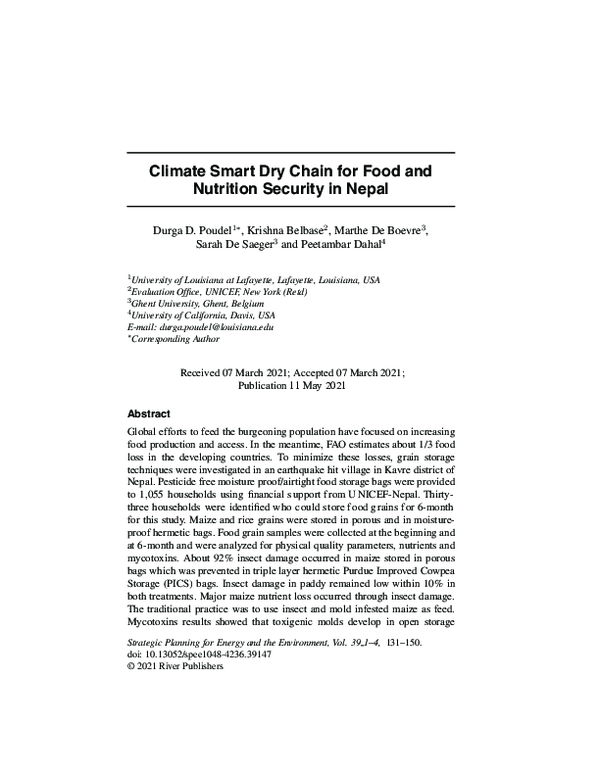 (PDF) Climate Smart Dry Chain for Food and Nutrition Security in Nepal