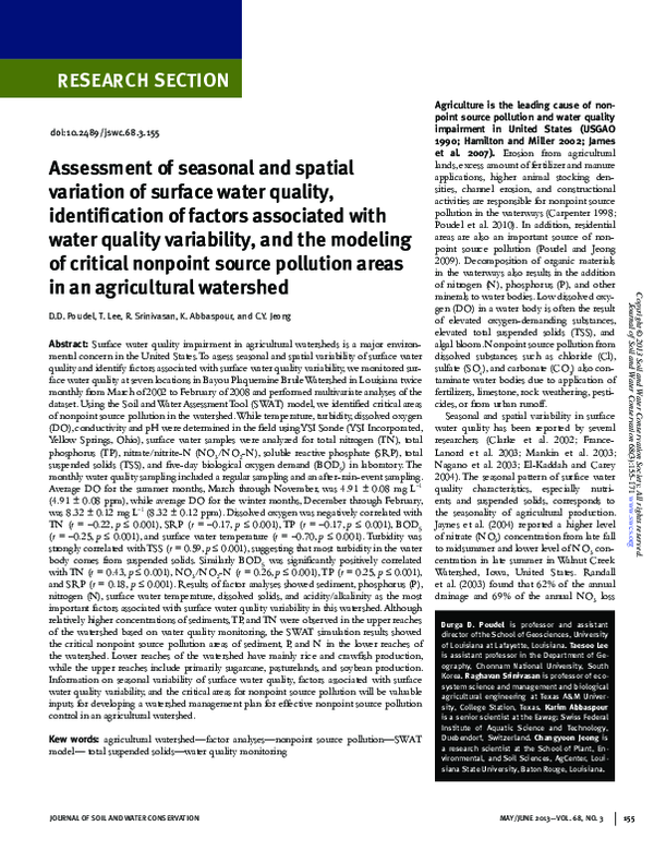 (PDF) Assessment of seasonal and spatial variation of surface water ...