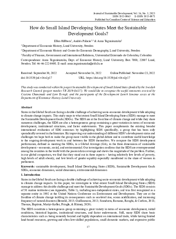 (PDF) How do Small Island Developing States Meet the Sustainable ...