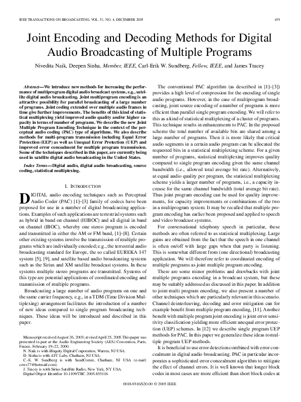 (PDF) Joint Encoding and Decoding Methods for Digital Audio ...