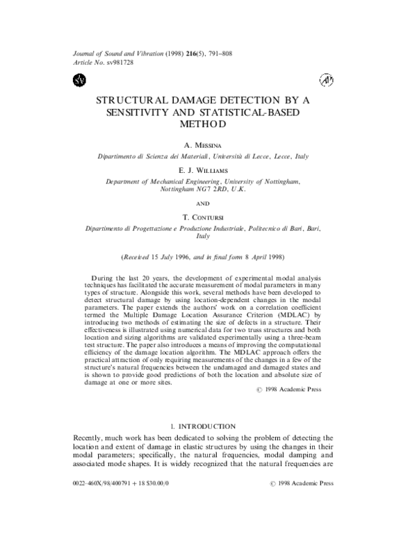 (PDF) Structural Damage Detection by a Sensitivity and Statistical ...