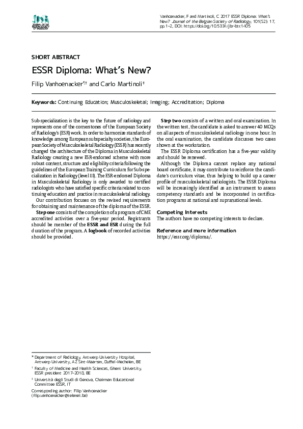 (PDF) ESSR Diploma: What’s New?