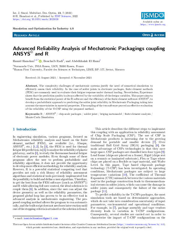 (PDF) Advanced Reliability Analysis of Mechatronic Packagings coupling ...