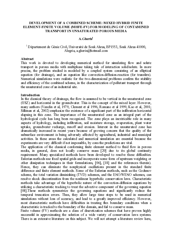 (PDF) Development of a combined scheme mixed hybrid finite element ...