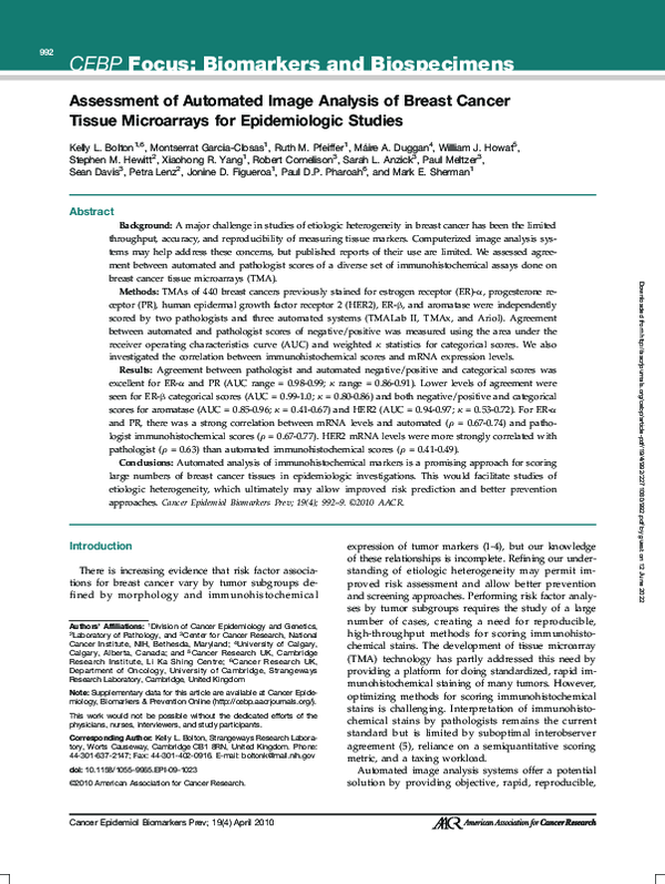 (PDF) Assessment of Automated Image Analysis of Breast Cancer Tissue ...