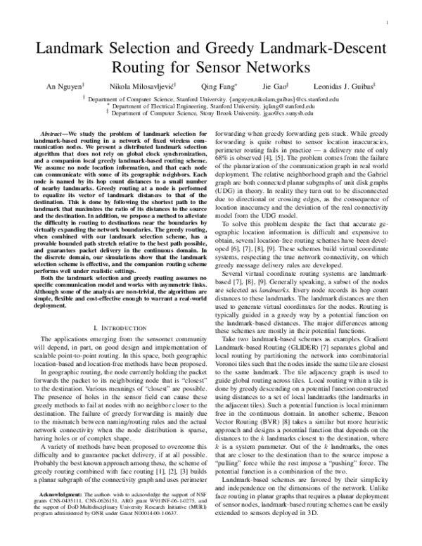 (PDF) Landmark Selection and Greedy Landmark-Descent Routing for Sensor ...