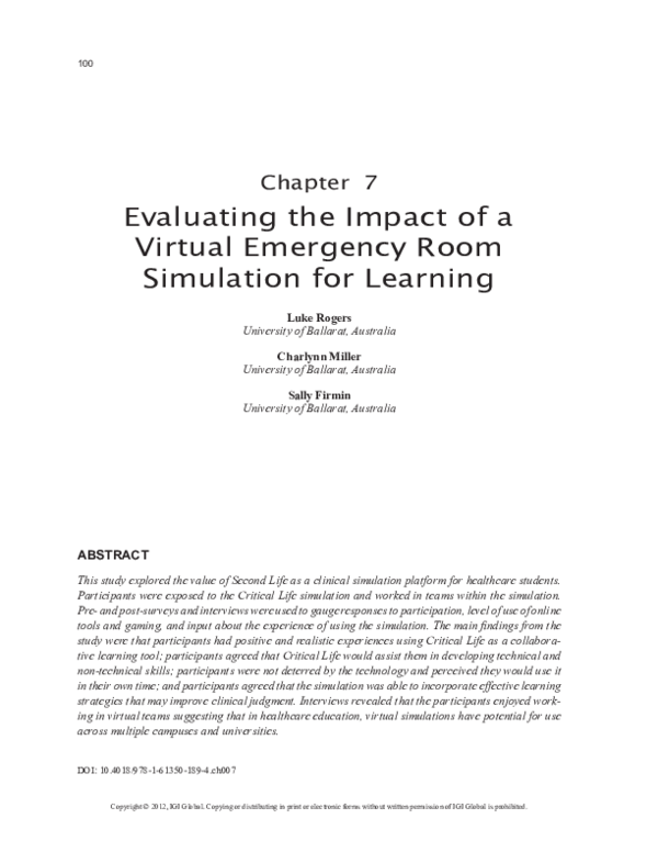 (PDF) Evaluating the Impact of a Virtual Emergency Room Simulation for ...