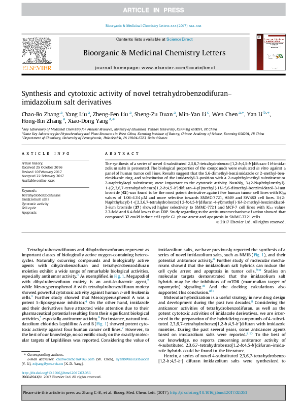 (PDF) Synthesis and cytotoxic activity of novel tetrahydrobenzodifuran ...