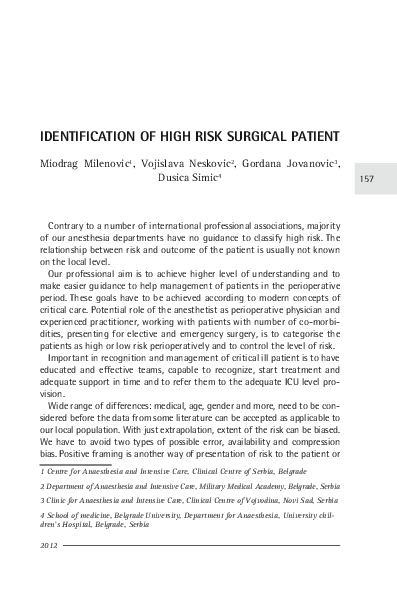 (PDF) IdeNTIFICaTION OF HIgH RIsk suRgICal PaTIeNT