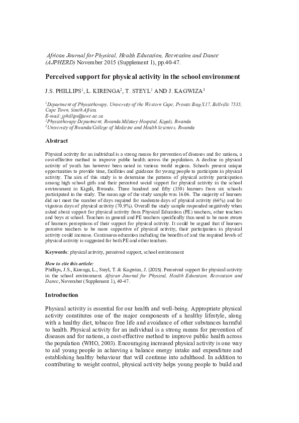 PDF) Perceived support for physical activity in the school environment
