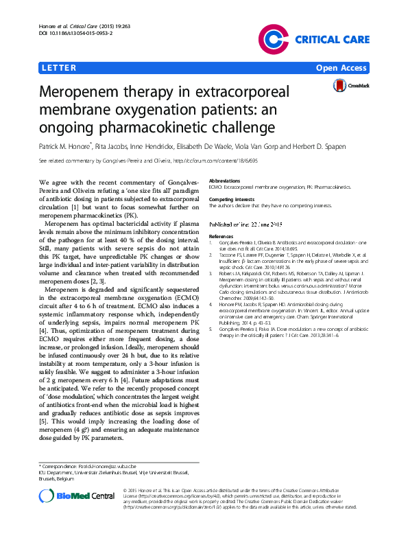 ECMO: Extracorporeal membrane oxygenation; PK: Pharmacokinetics. Competing interests