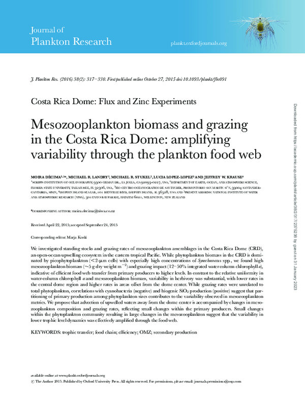 (PDF) Mesozooplankton biomass and grazing in the Costa Rica Dome ...