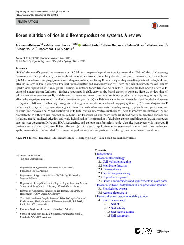 (PDF) Boron nutrition of rice in different production systems. A review