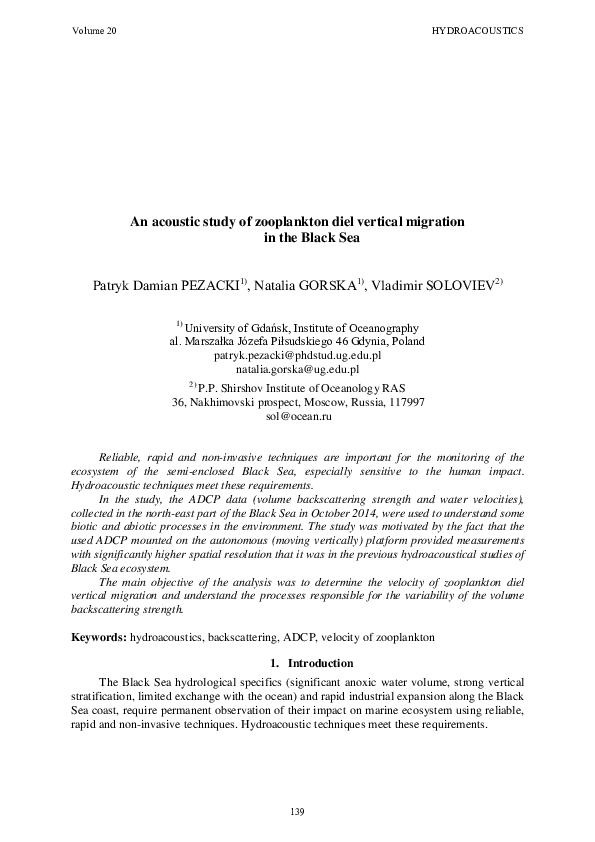 (PDF) An acoustic study of zooplankton diel vertical migration in the ...
