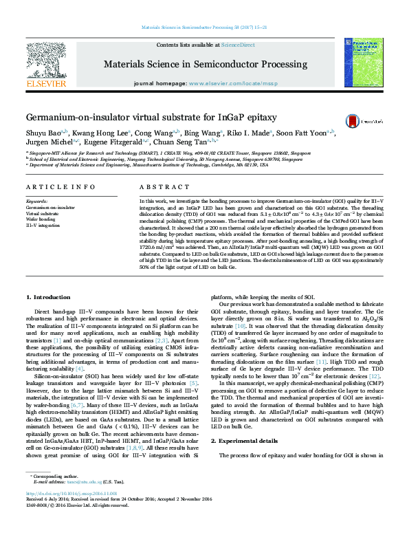 (PDF) Germanium-on-insulator virtual substrate for InGaP epitaxy