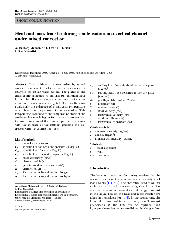 (PDF) Heat and mass transfer during condensation in a vertical channel ...