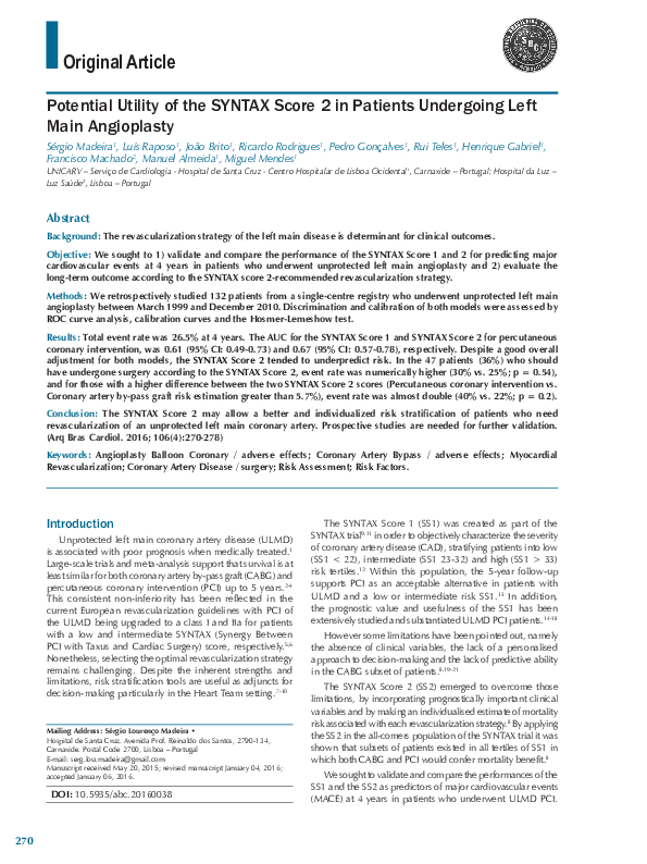 (PDF) Potential Utility of the SYNTAX Score 2 in Patients Undergoing ...