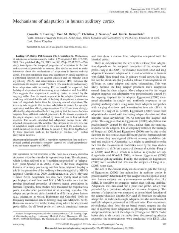 (PDF) Mechanisms of adaptation in human auditory cortex
