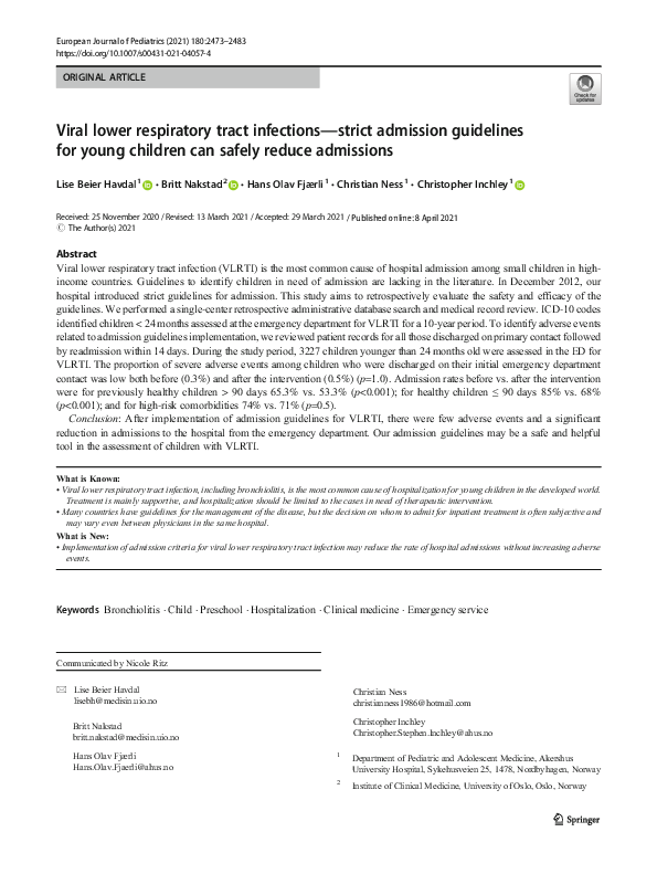 (PDF) Viral lower respiratory tract infections—strict admission ...