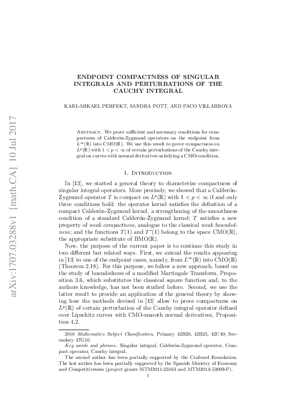 (PDF) Endpoint compactness of singular integrals and perturbations of ...