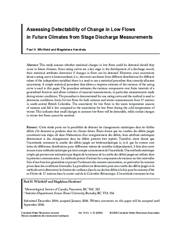 (PDF) Assessing Detectability of Change in Low Flows in Future Climates ...