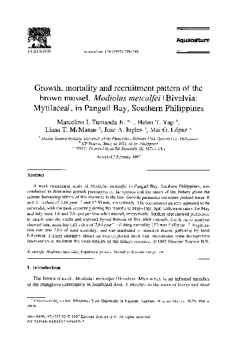 (PDF) Growth, mortality and recruitment pattern of the brown mussel ...