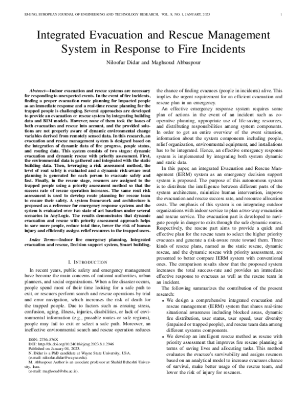 (PDF) Integrated Evacuation and Rescue Management System in Response to ...