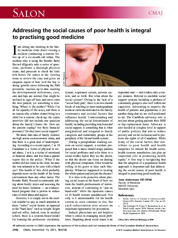 (PDF) Addressing the social causes of poor health is integral to ...