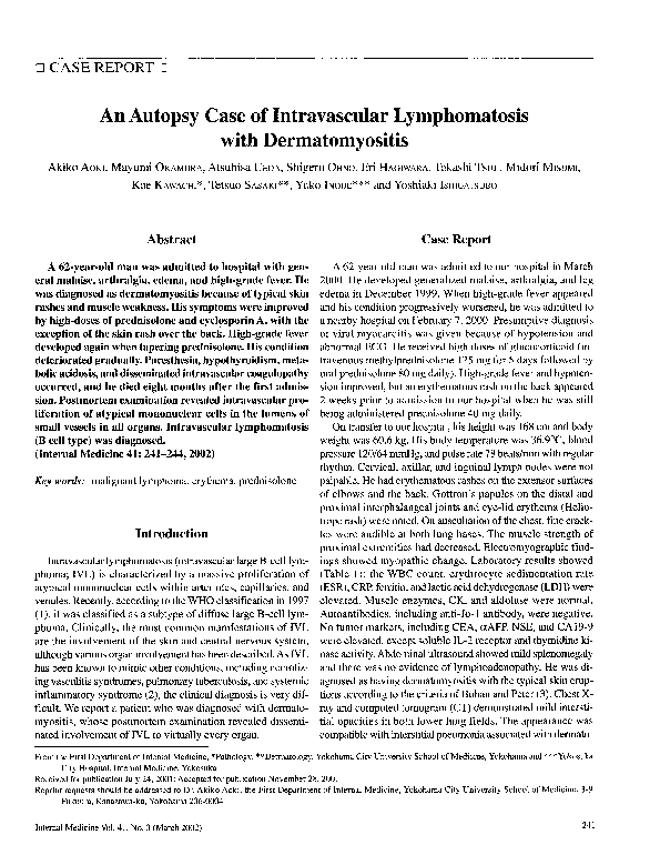 (PDF) An Autopsy Case of Intravascular Lymphomatosis with Dermatomyositis