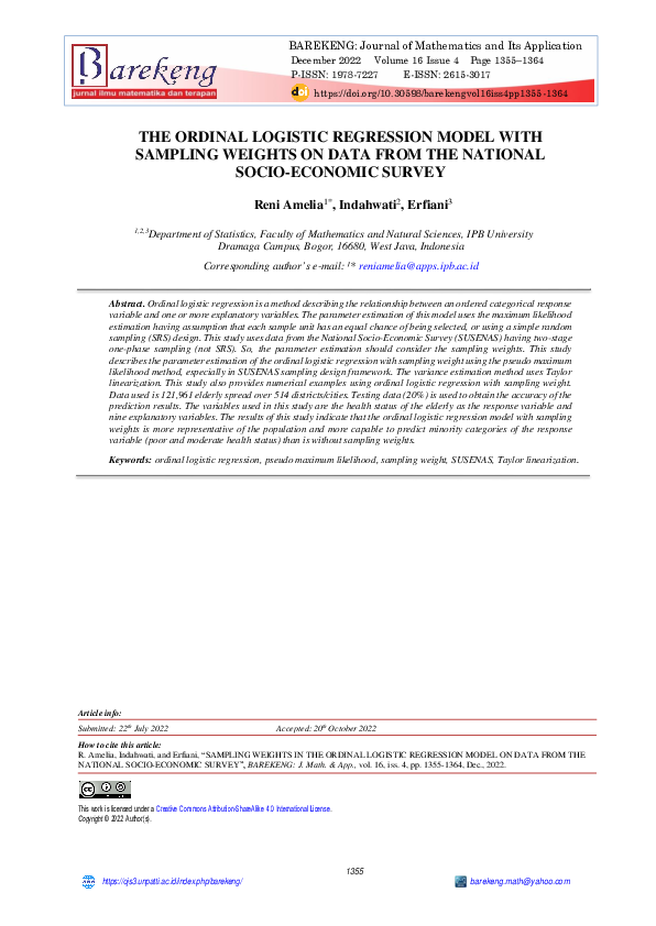 (PDF) The Ordinal Logistic Regression Model with Sampling Weights on ...